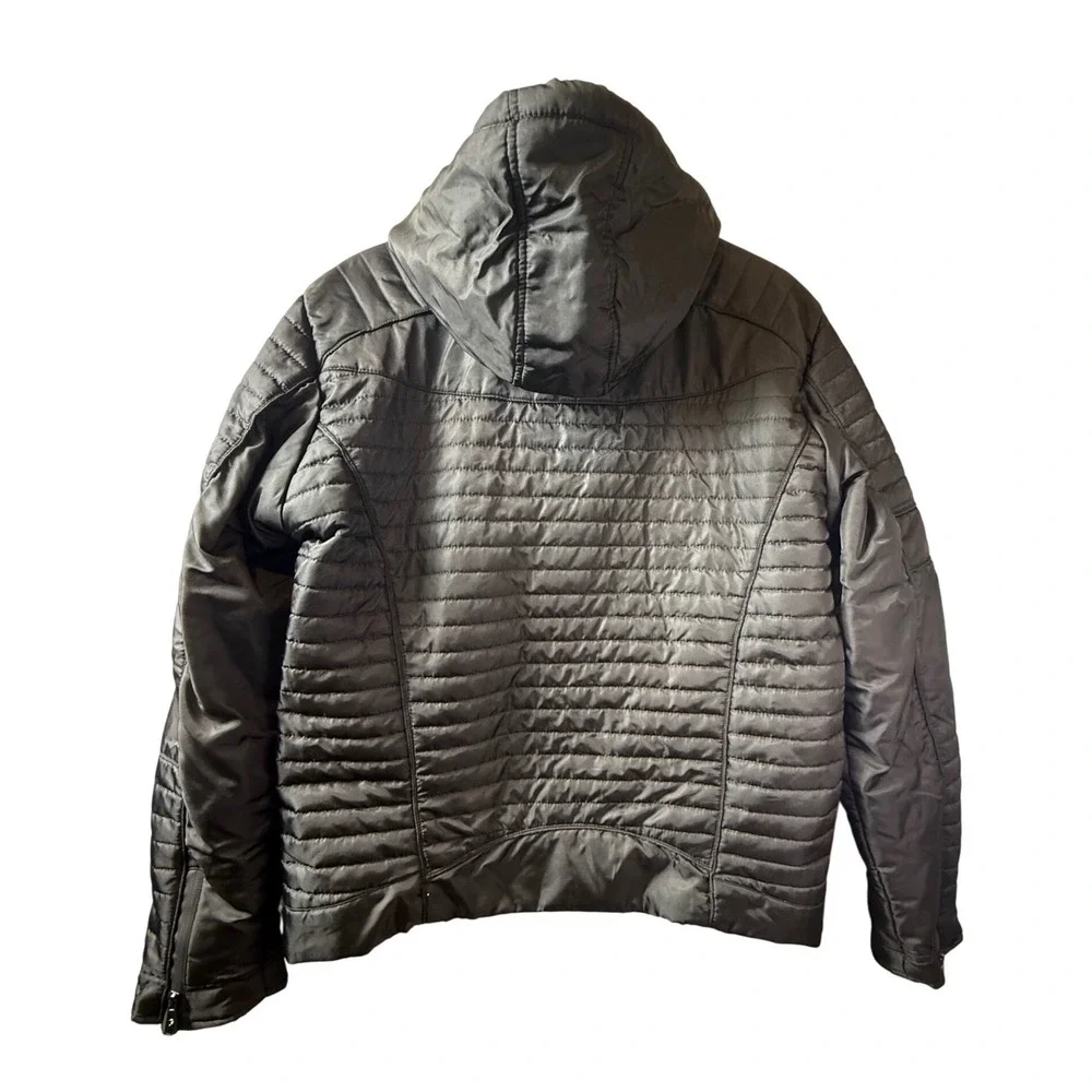 Fried Denim NYC Mens Black Quilted Puffer Moto‎ Jacket Detachable Hood XL